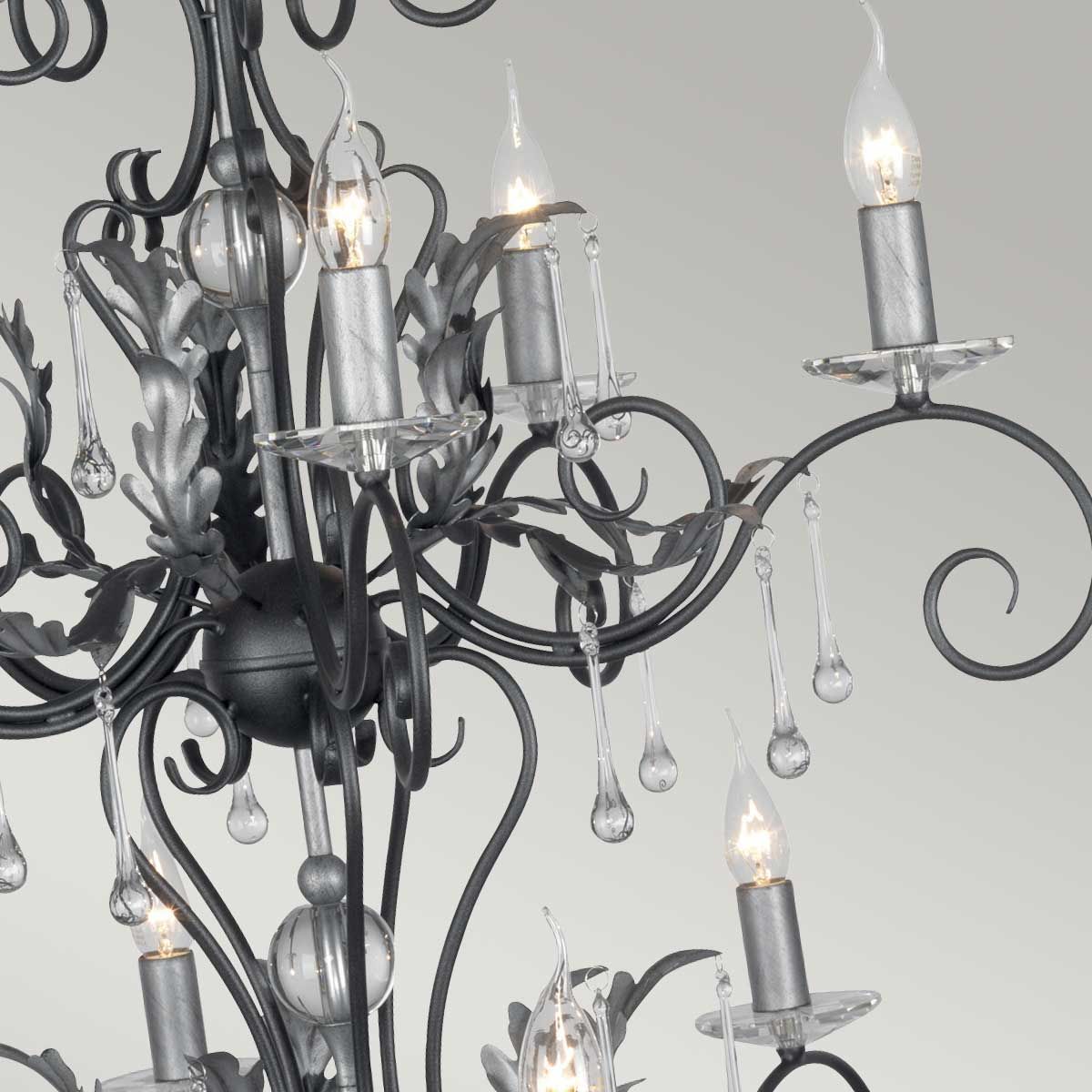 Amarilli Kronleuchter mit 15 Lichtern, Schwarz mit silberner Patina - Elsteadlighting - leuchtengrosshandel24