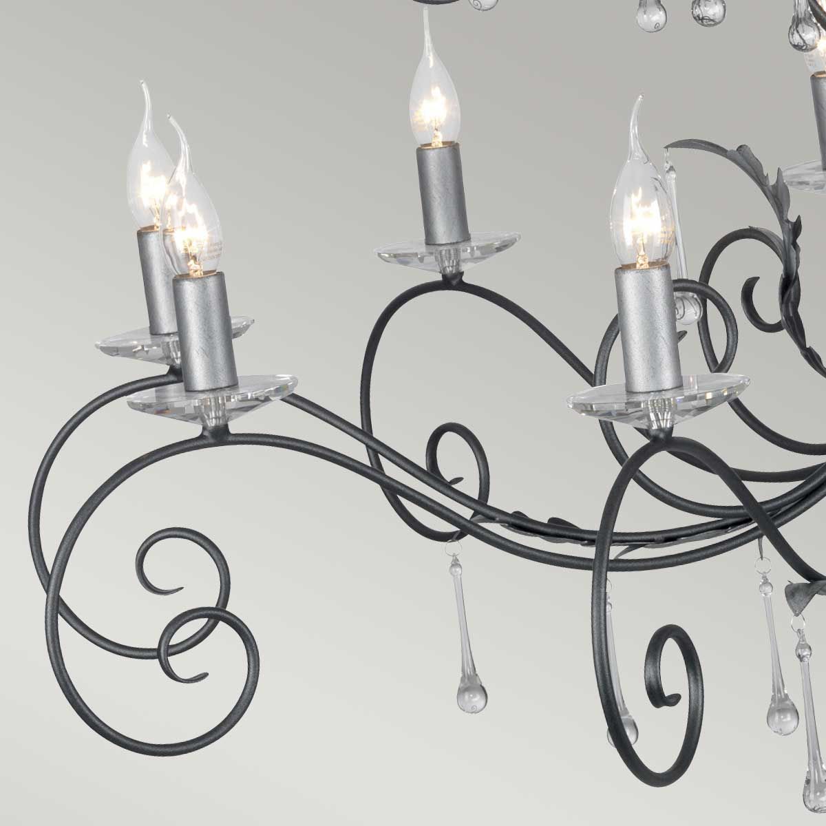 Amarilli Kronleuchter mit 15 Lichtern, Schwarz mit silberner Patina - Elsteadlighting - leuchtengrosshandel24