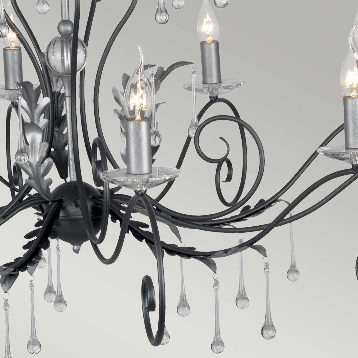 Amarilli Kronleuchter mit 15 Lichtern, Schwarz mit silberner Patina - Elsteadlighting - leuchtengrosshandel24