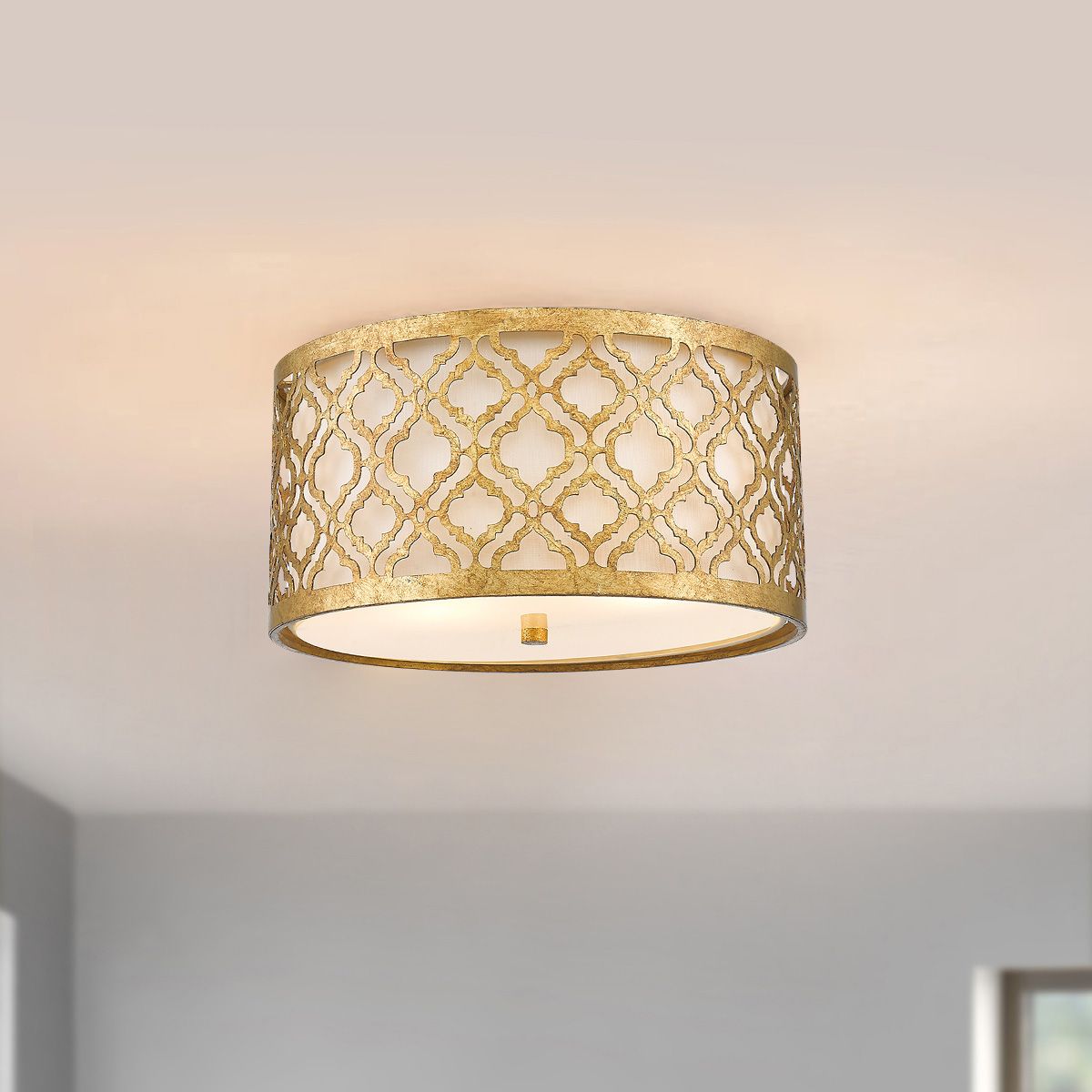 Arabella 2-flammige Deckenleuchte - Antik-Gold, Elfenbeinfarbener Schirm - Elsteadlighting - leuchtengrosshandel24
