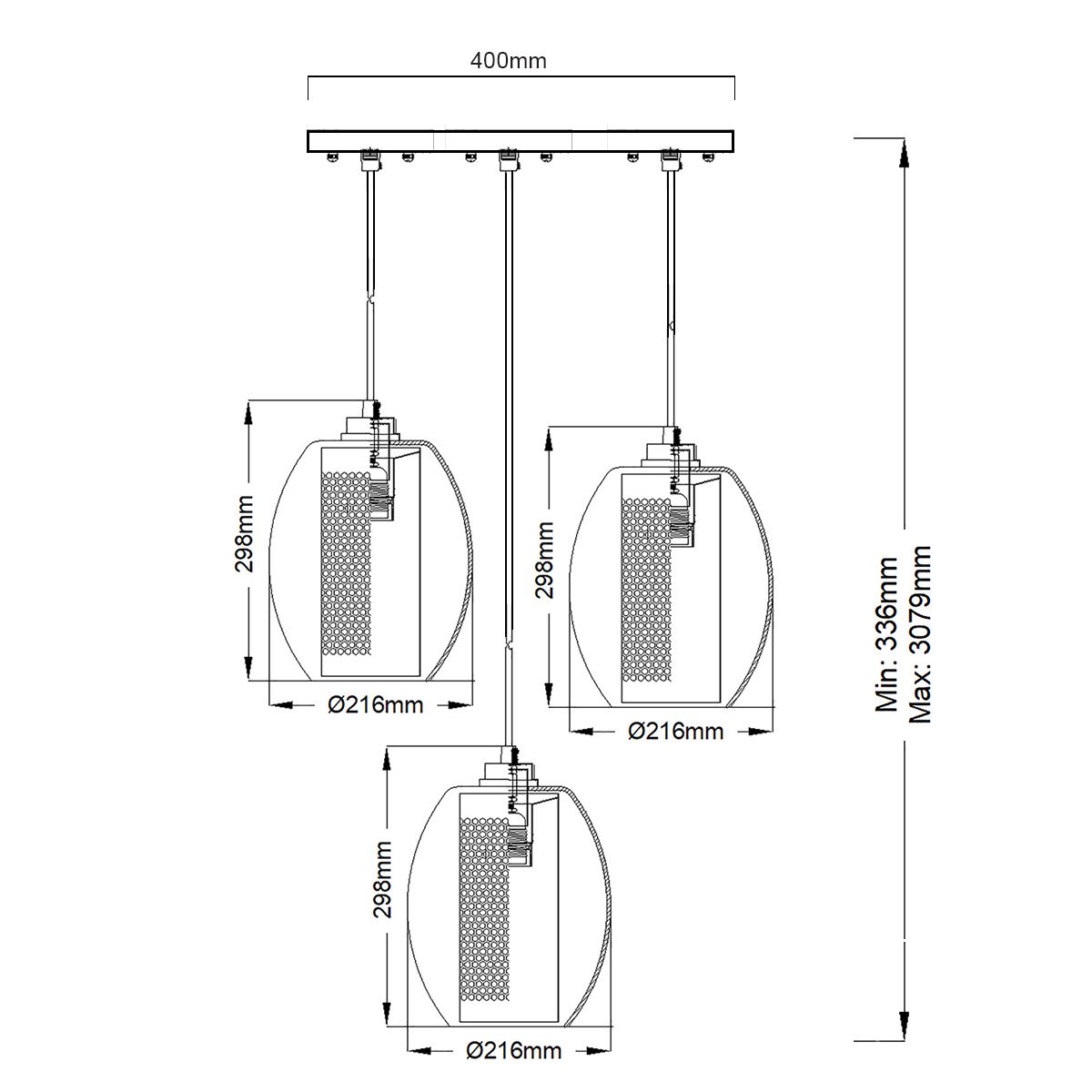 Asher 3-flammige Pendelleuchte Circle - Antikzinn - Elsteadlighting - leuchtengrosshandel24