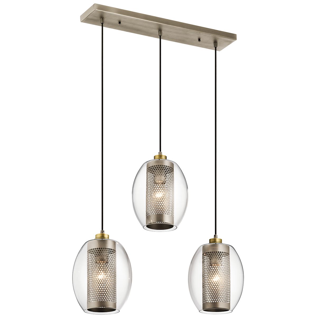 Asher 3-flammige Pendelleuchte, rechteckig, Antikzinn - Elsteadlighting - leuchtengrosshandel24