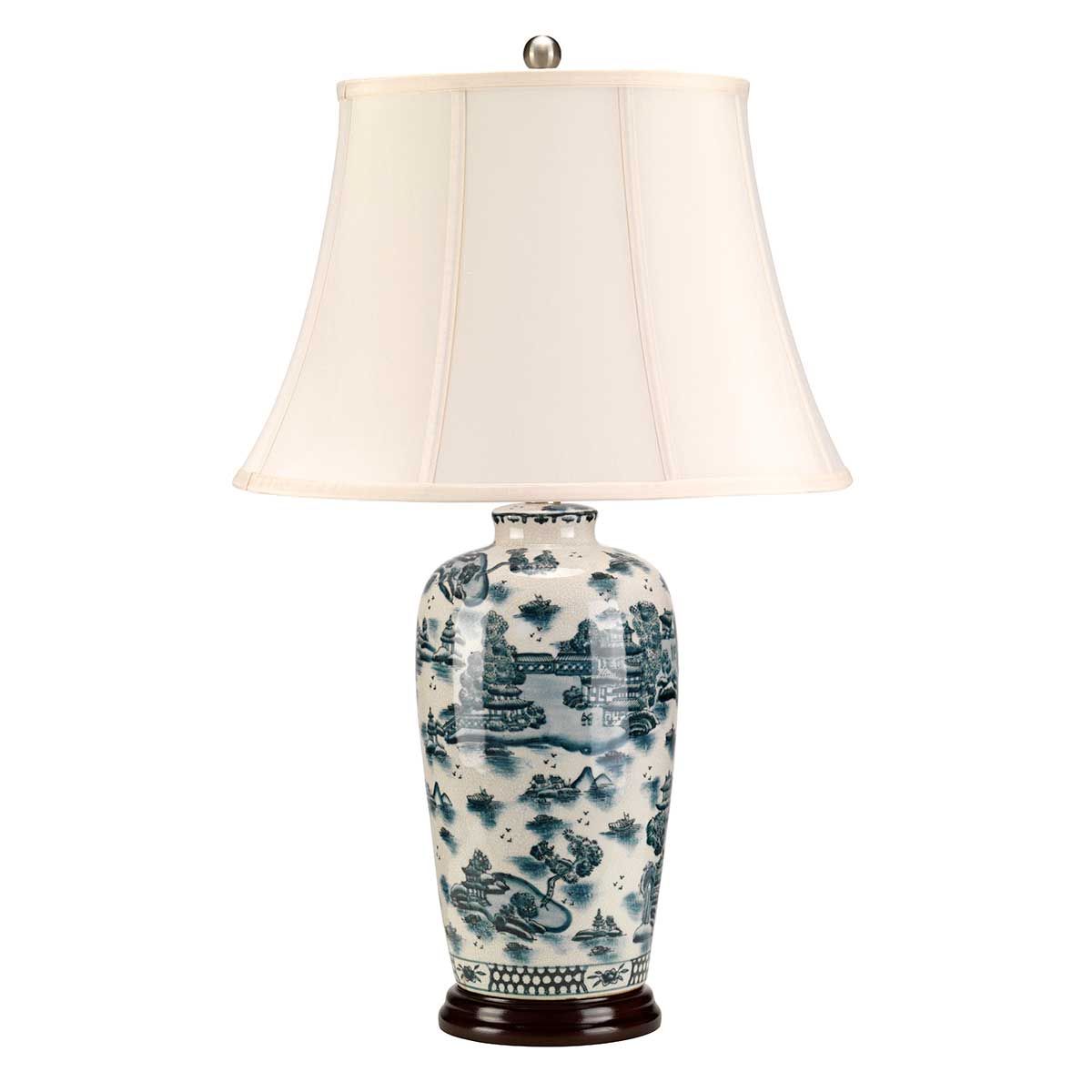 Blaue traditionelle Tischlampe mit 1 Licht - Blau und Weiß mit cremefarbenem Schirm - Elsteadlighting - leuchtengrosshandel24