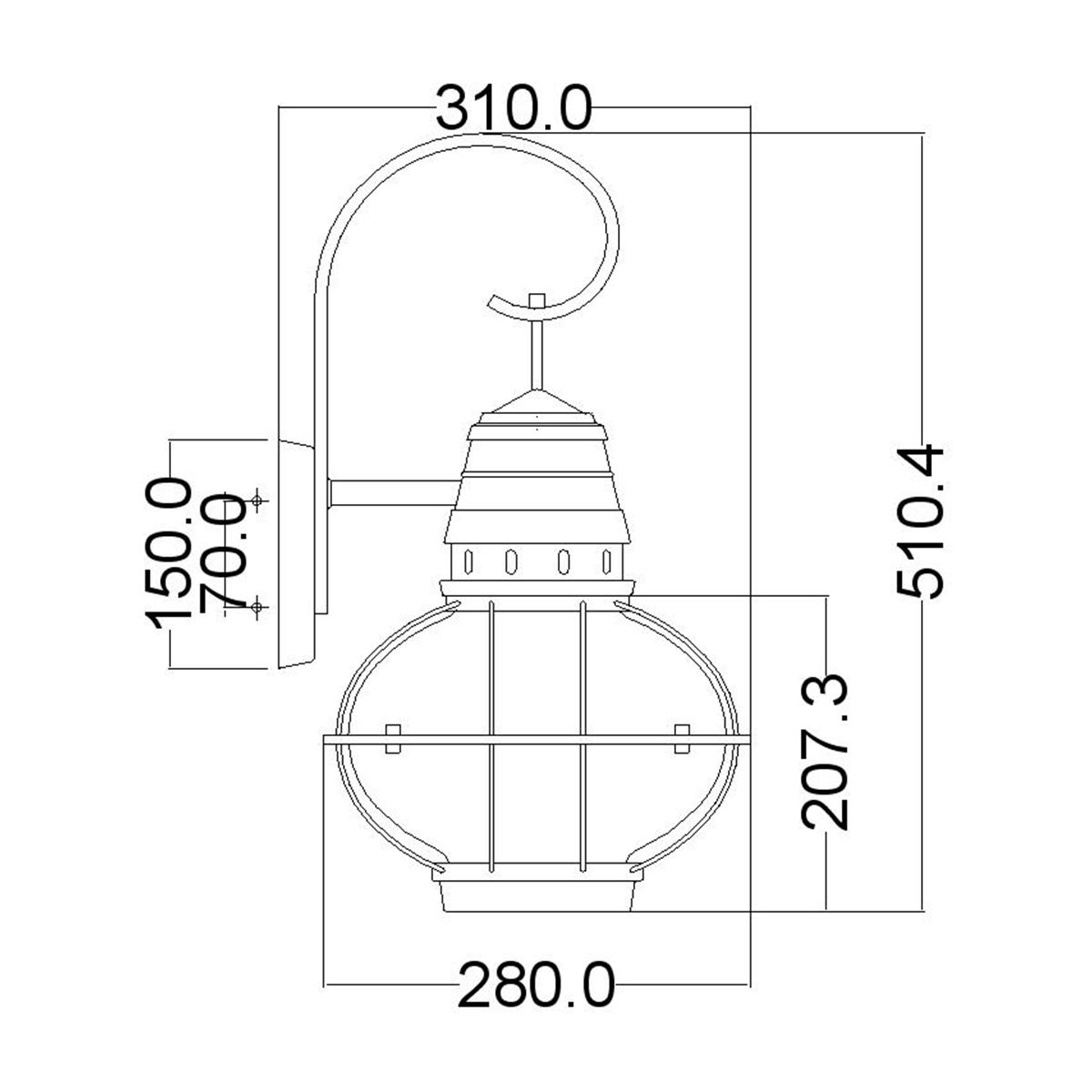 Bridgepoint 1 - flammige große Wandlaterne - Naturmessing - Elsteadlighting - KL - BRIDGEPOINT - L - NBR