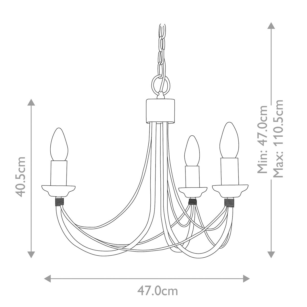 Carisbrooke Kronleuchter mit 3 Lichtern, Schwarz - Elsteadlighting - leuchtengrosshandel24