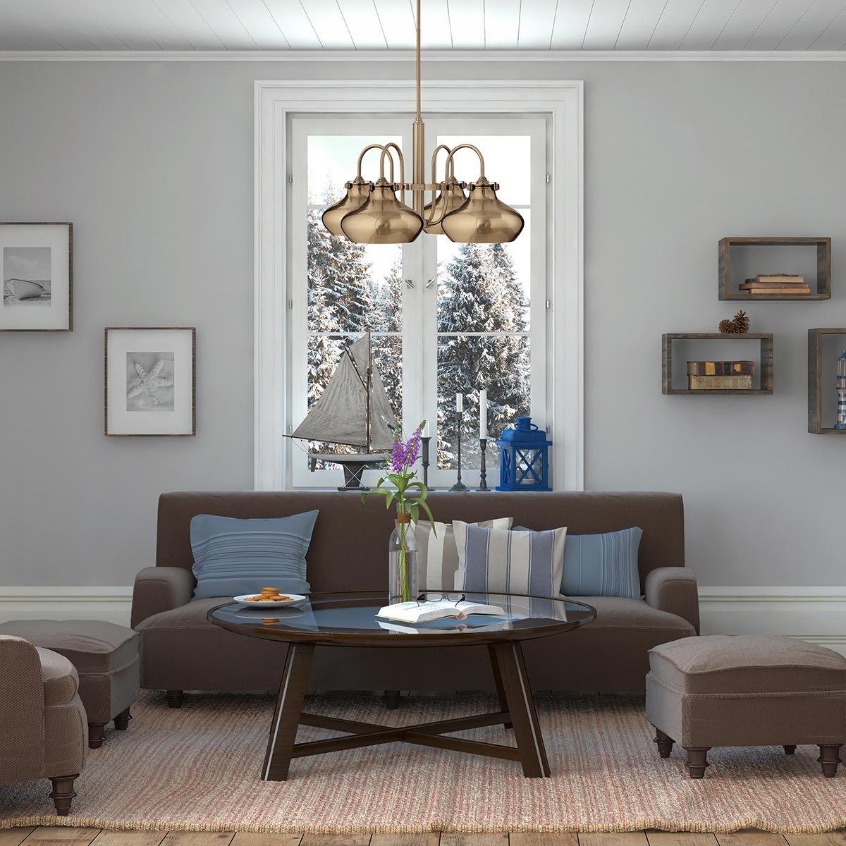Congress Kronleuchter mit 4 Lichtern - Gebürstetes Karamell - Elsteadlighting - leuchtengrosshandel24