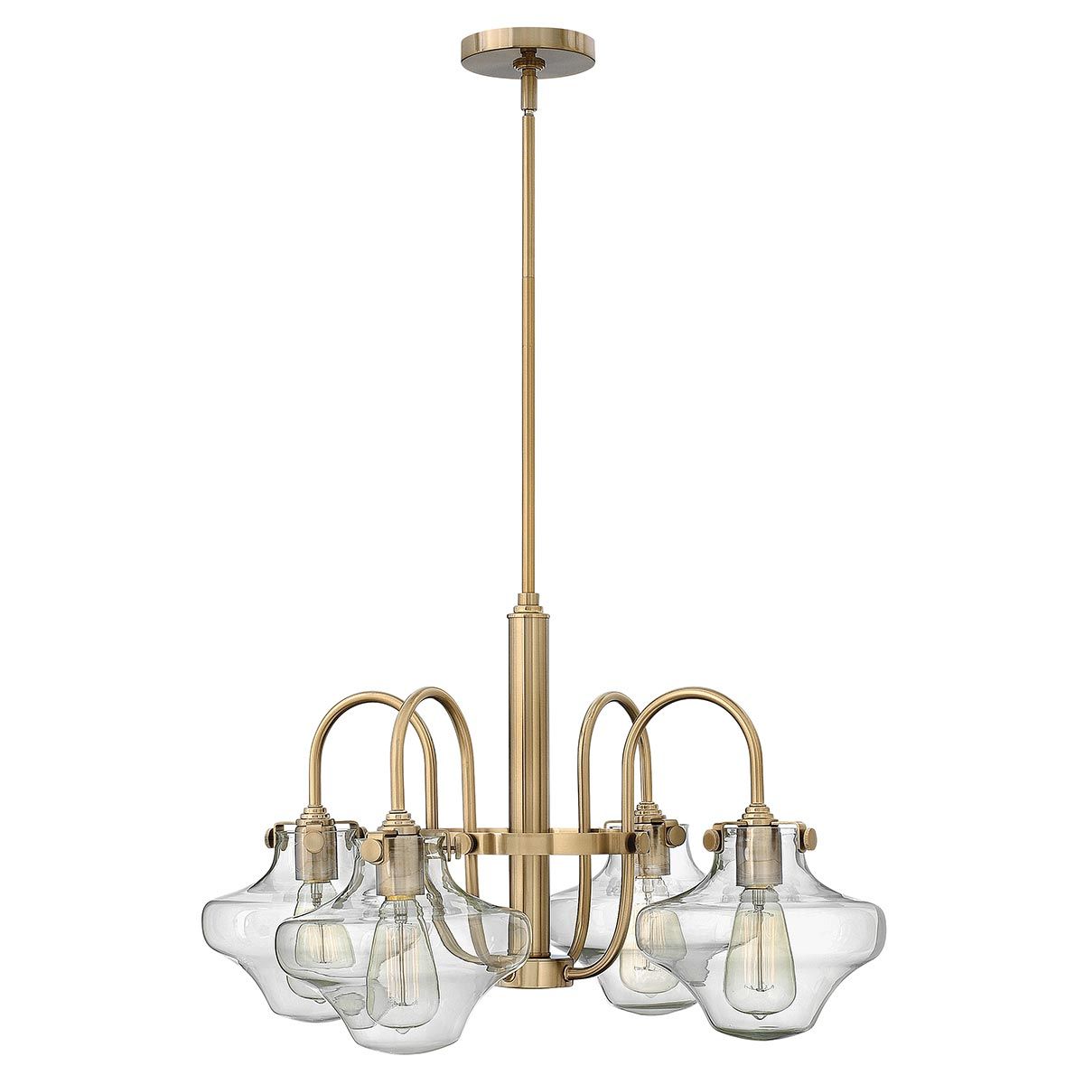 Congress Kronleuchter mit 4 Lichtern, klares Glas, gebürstetes Karamell - Elsteadlighting - leuchtengrosshandel24