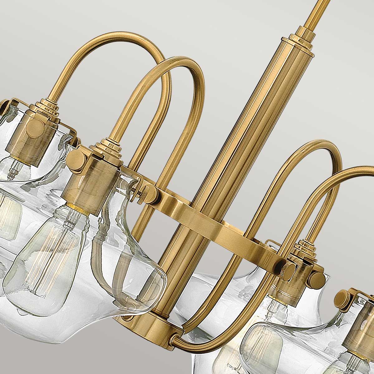 Congress Kronleuchter mit 4 Lichtern, klares Glas, gebürstetes Karamell - Elsteadlighting - leuchtengrosshandel24
