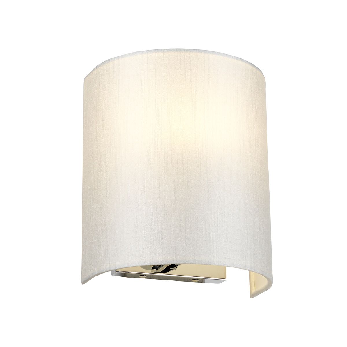 Cooper - Kleine, gebogene Wandleuchte mit polierter Chrom-Rückplatte und elfenbeinfarbenem Lampenschirm - Elsteadlighting - leuchtengrosshandel24