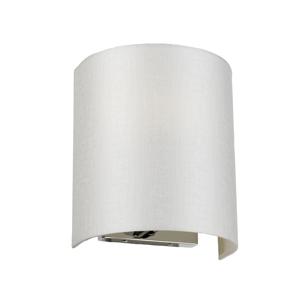 Cooper - Kleine, gebogene Wandleuchte mit polierter Chrom-Rückplatte und elfenbeinfarbenem Lampenschirm - Elsteadlighting - leuchtengrosshandel24