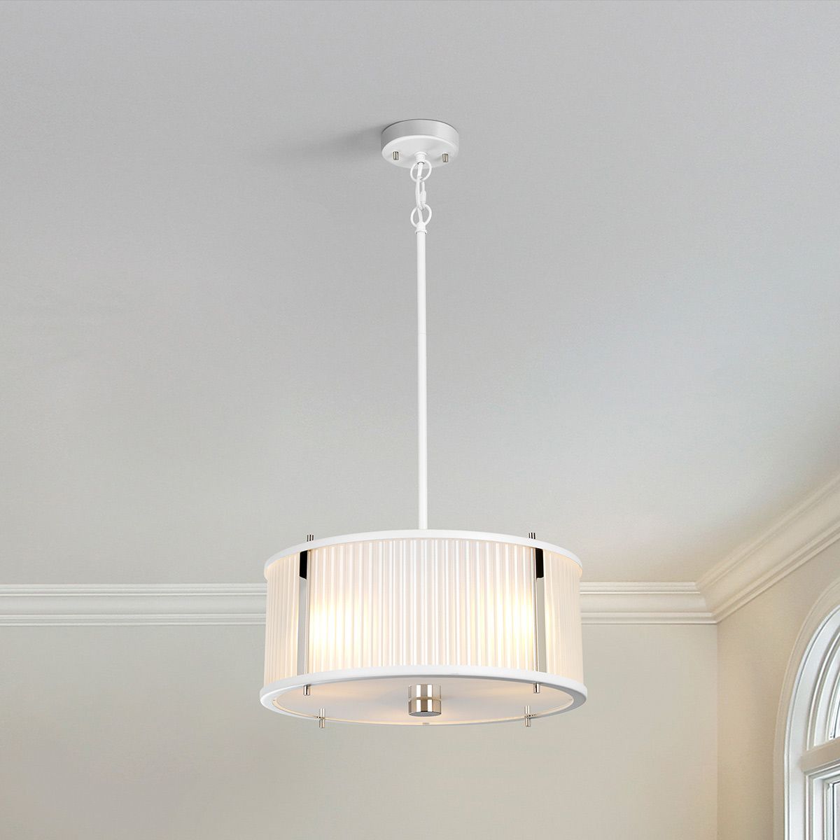 Corona Pendelleuchte mit 3 Lichtern, Weiß satiniert/ Nickel poliert - Elsteadlighting - leuchtengrosshandel24