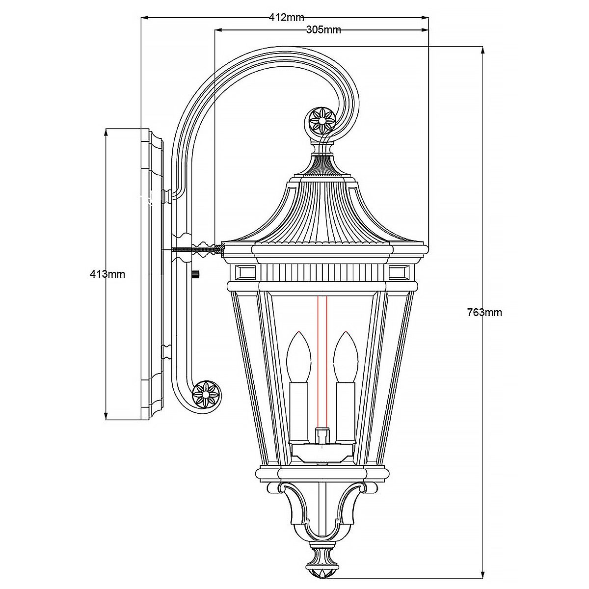 Cotswold Lane Wandlaterne mit 3 Lichtern, groß, Schwarz - Elsteadlighting - FE - COTSLN2 - L - BK