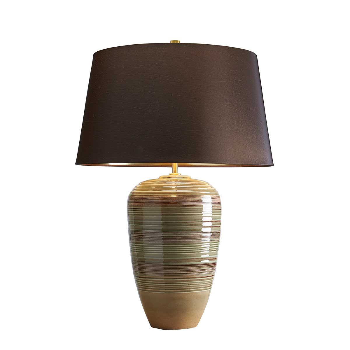 Demeter 1-flammige Tischlampe - Grüne und braune Glasur mit braunem Schirm - Elsteadlighting - leuchtengrosshandel24
