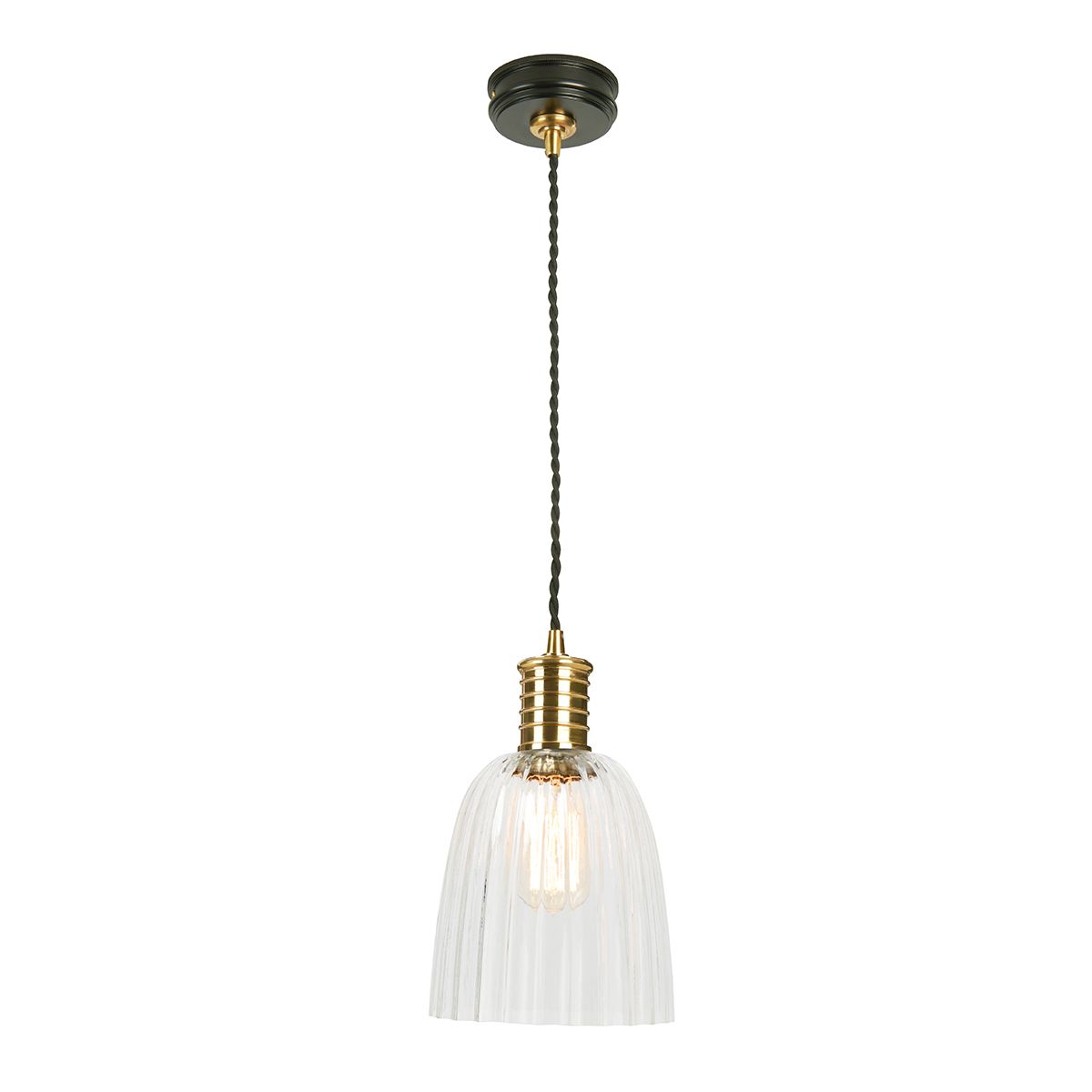 Douille Pendelleuchte mit 1 Licht - Schwarz/Poliertes Messing - Elsteadlighting - leuchtengrosshandel24