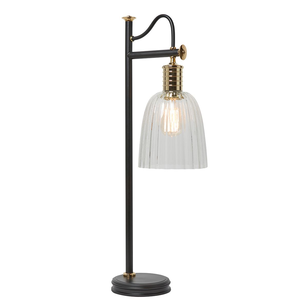 Douille Tischlampe mit 1 Licht, Schwarz/poliertes Messing mit klarem Schirm - Elsteadlighting - leuchtengrosshandel24