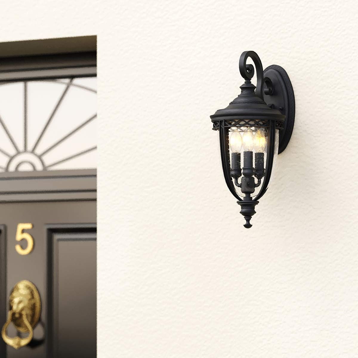 English Bridle 3 - flammige mittelgroße Wandlaterne - Schwarz - Elsteadlighting - FE - EB2 - M - BLK