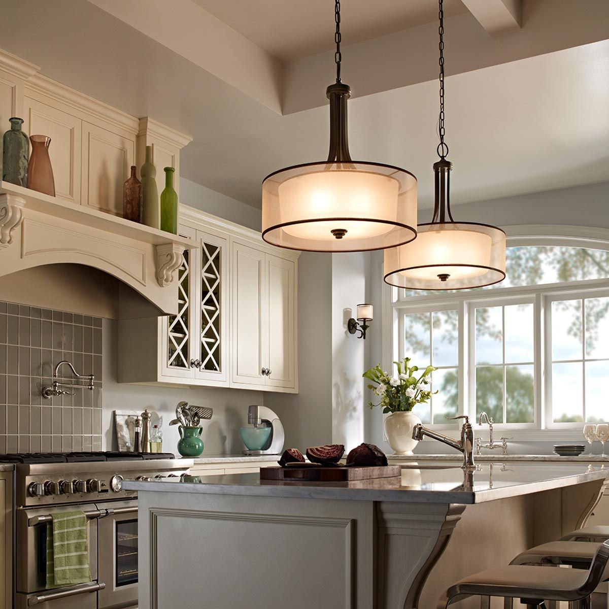 Große Pendelleuchte Lacey mit 4 Lichtern - Mission Bronze - Elsteadlighting - leuchtengrosshandel24