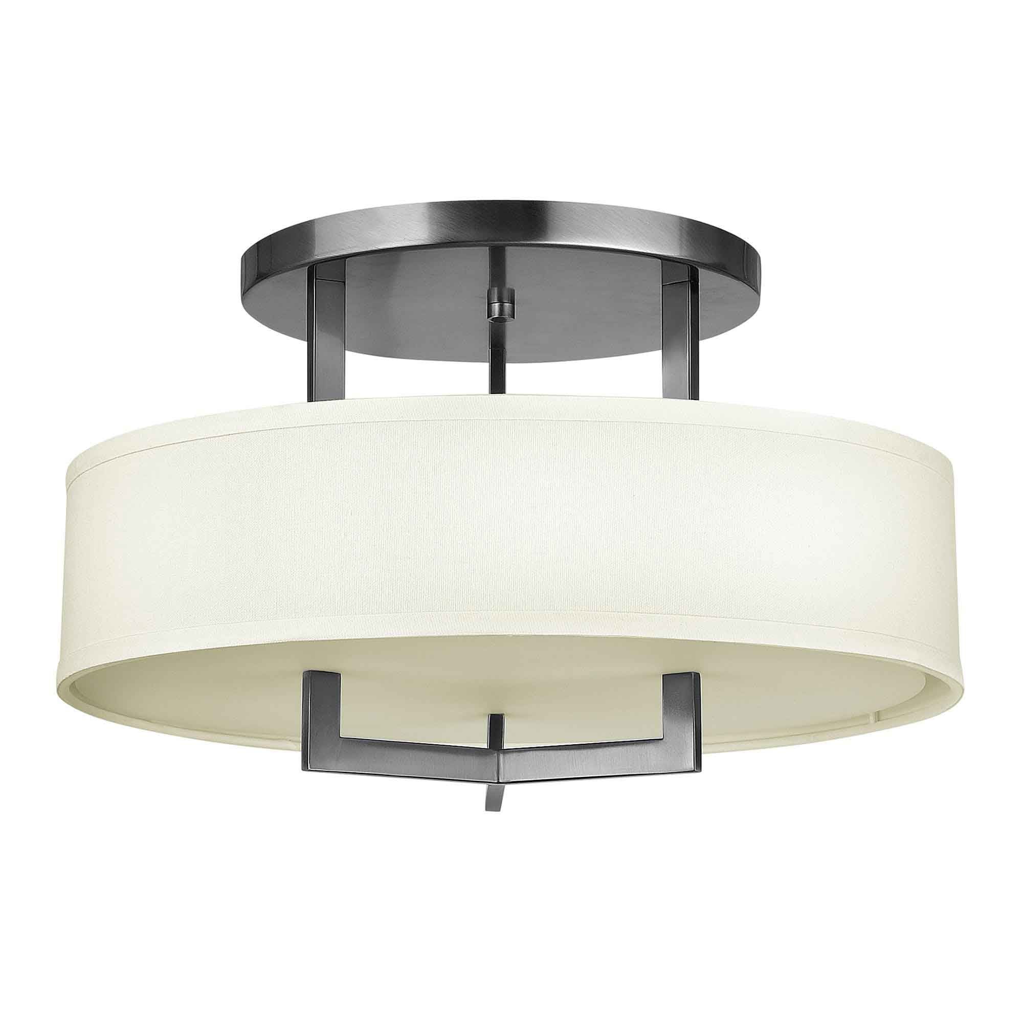 Hampton 3-flammige Deckenleuchte, Antik-Nickel, Schirme in Elfenbein - Elsteadlighting - leuchtengrosshandel24