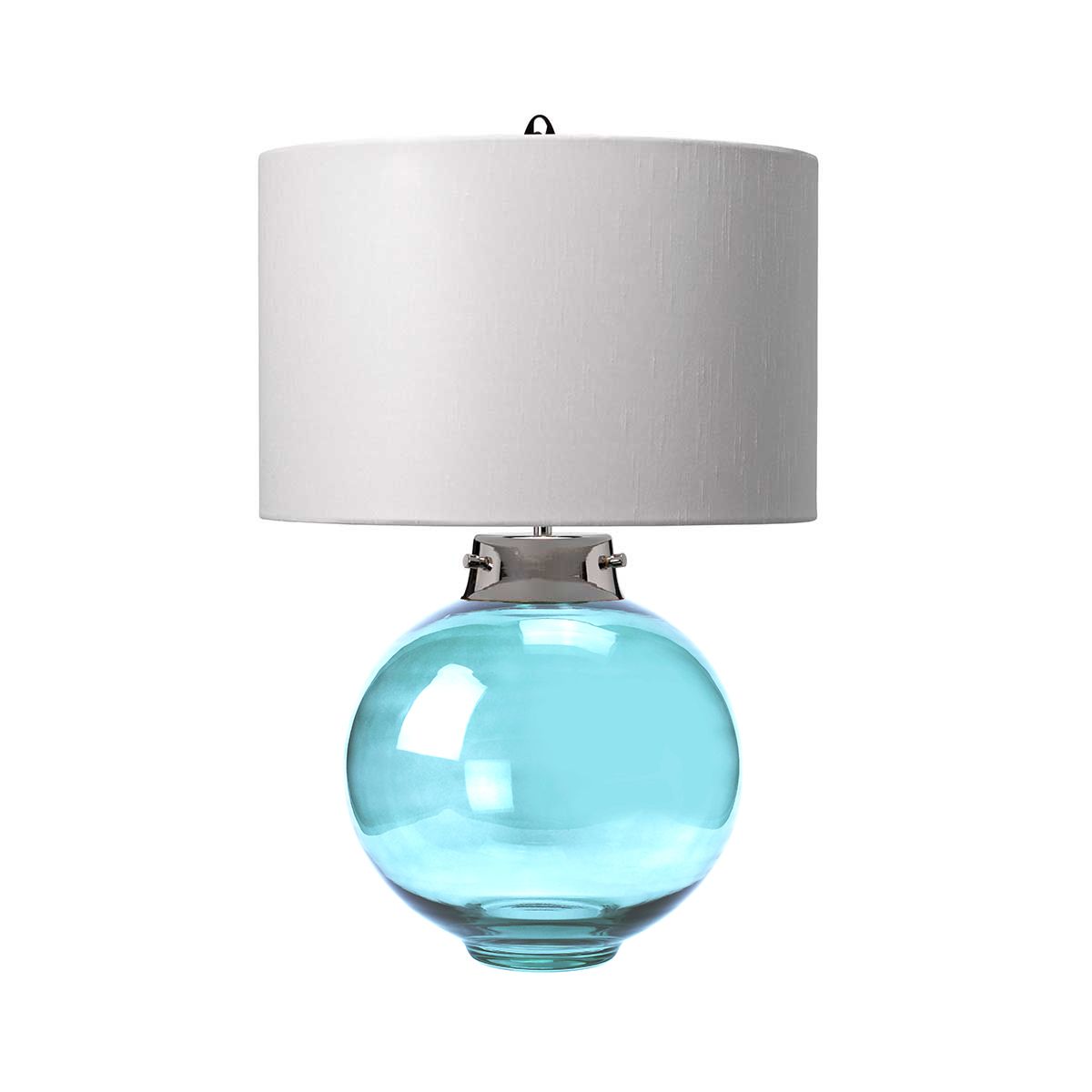 Kara Tischlampe - Poliertes Nickel - Blaues Glas mit Hepplewhite-Schirm - Elsteadlighting - leuchtengrosshandel24
