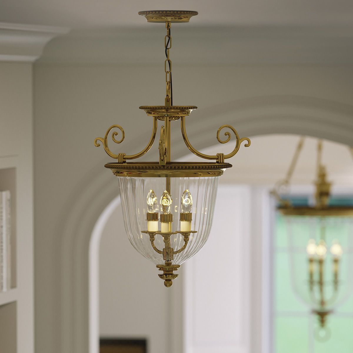 Kleine Pendelleuchte „Cambridge“ mit 3 Lichtern, brüniertes Messing - Elsteadlighting - leuchtengrosshandel24