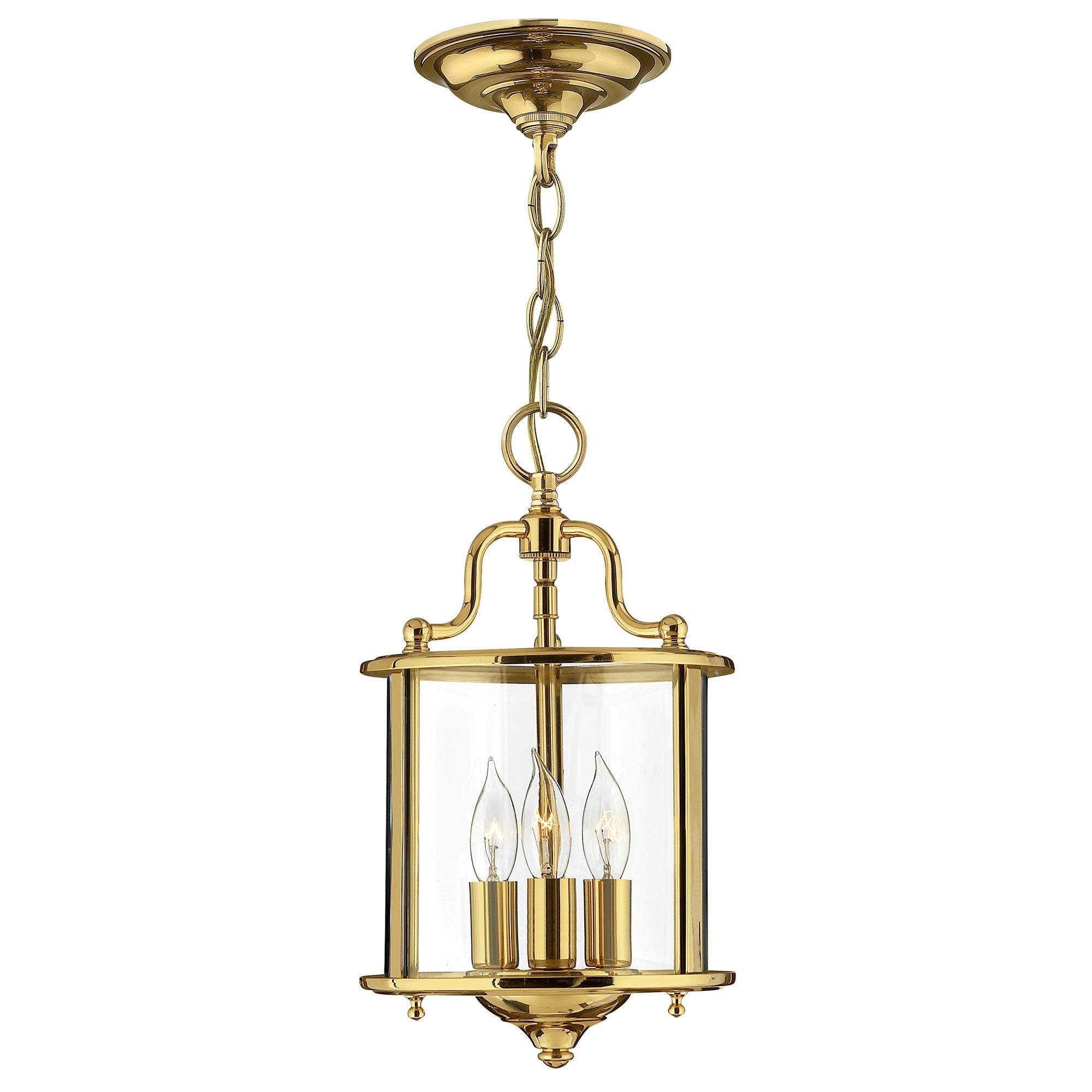 Kleine Pendelleuchte Gentry mit 3 Lichtern, Messing poliert - Elsteadlighting - leuchtengrosshandel24