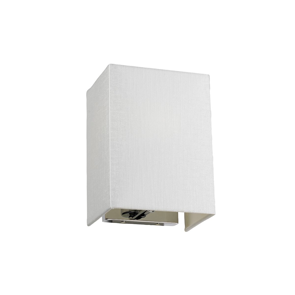 Kleine rechteckige Wandleuchte „Riley“ mit polierter Chrom - Rückplatte und elfenbeinfarbenem Lampenschirm - Elsteadlighting - DL - RILEY - S - IV - PC