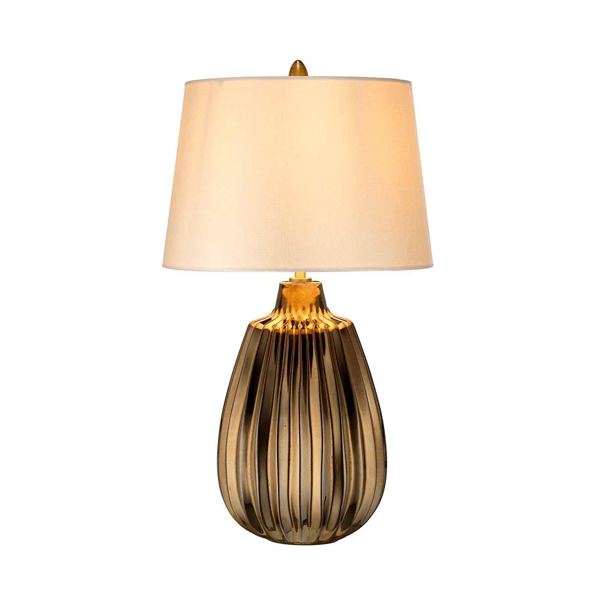 Kleine Tischlampe Newham mit 1 Licht - Keramik in Bronze / Lampenschirm in Perlenoptik - Elsteadlighting - leuchtengrosshandel24