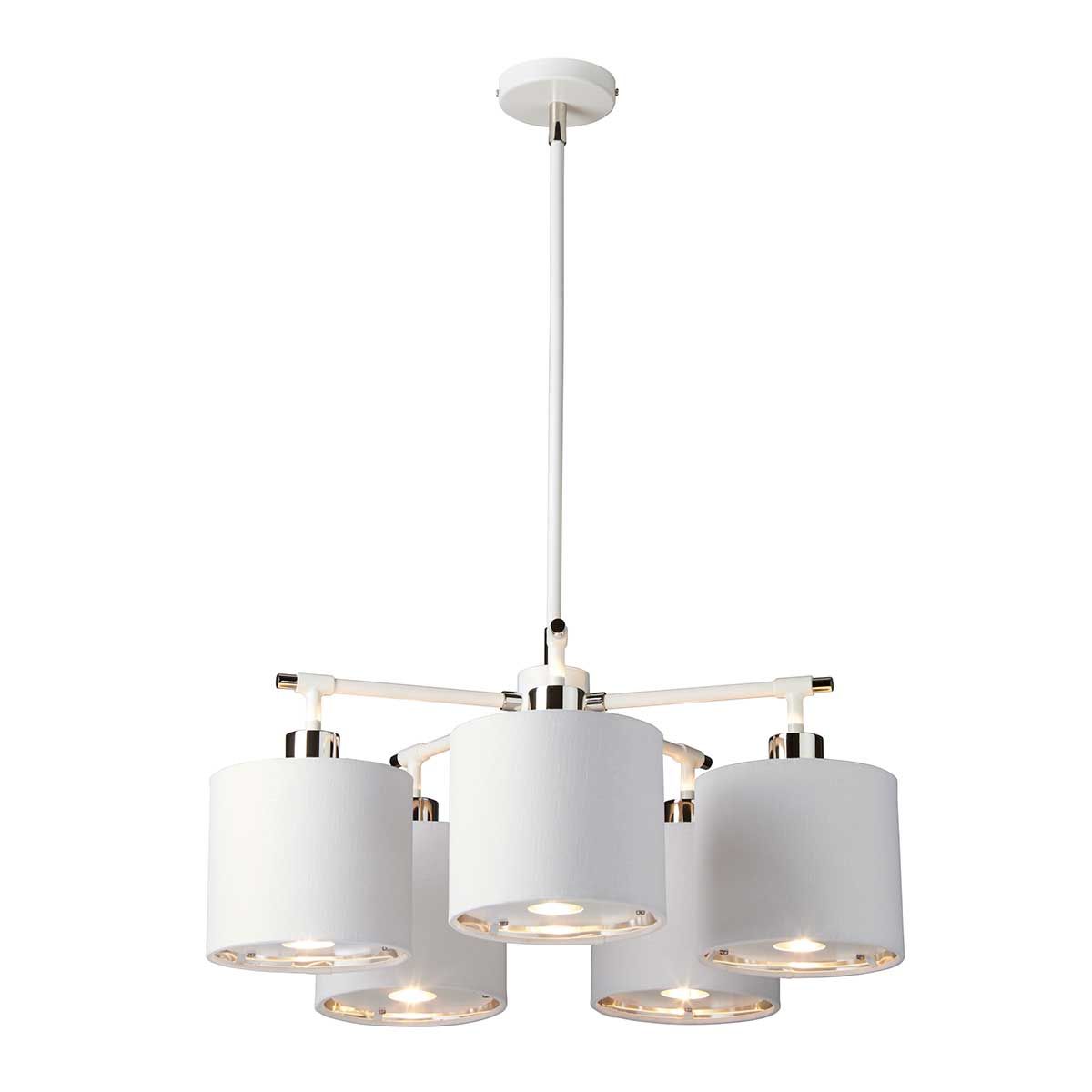 Kronleuchter Balance, 5 Lichter, Weiß/Poliertes Nickel, mit weißem Schirm - Elsteadlighting - leuchtengrosshandel24