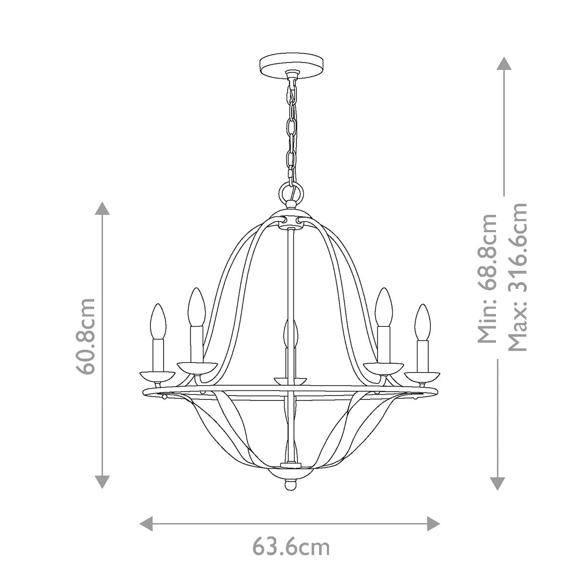 Kronleuchter Bradbury mit 5 Lichtern, Esche grau - Elsteadlighting - leuchtengrosshandel24