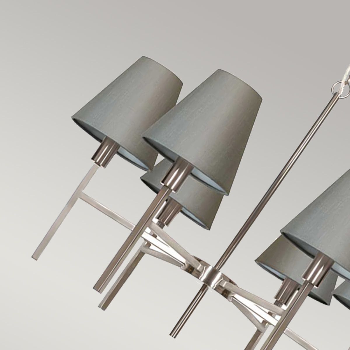 Kronleuchter „Lucerne“ mit 6 Lichtern, gebürstetes Nickel, graue Schirme - Elsteadlighting - leuchtengrosshandel24