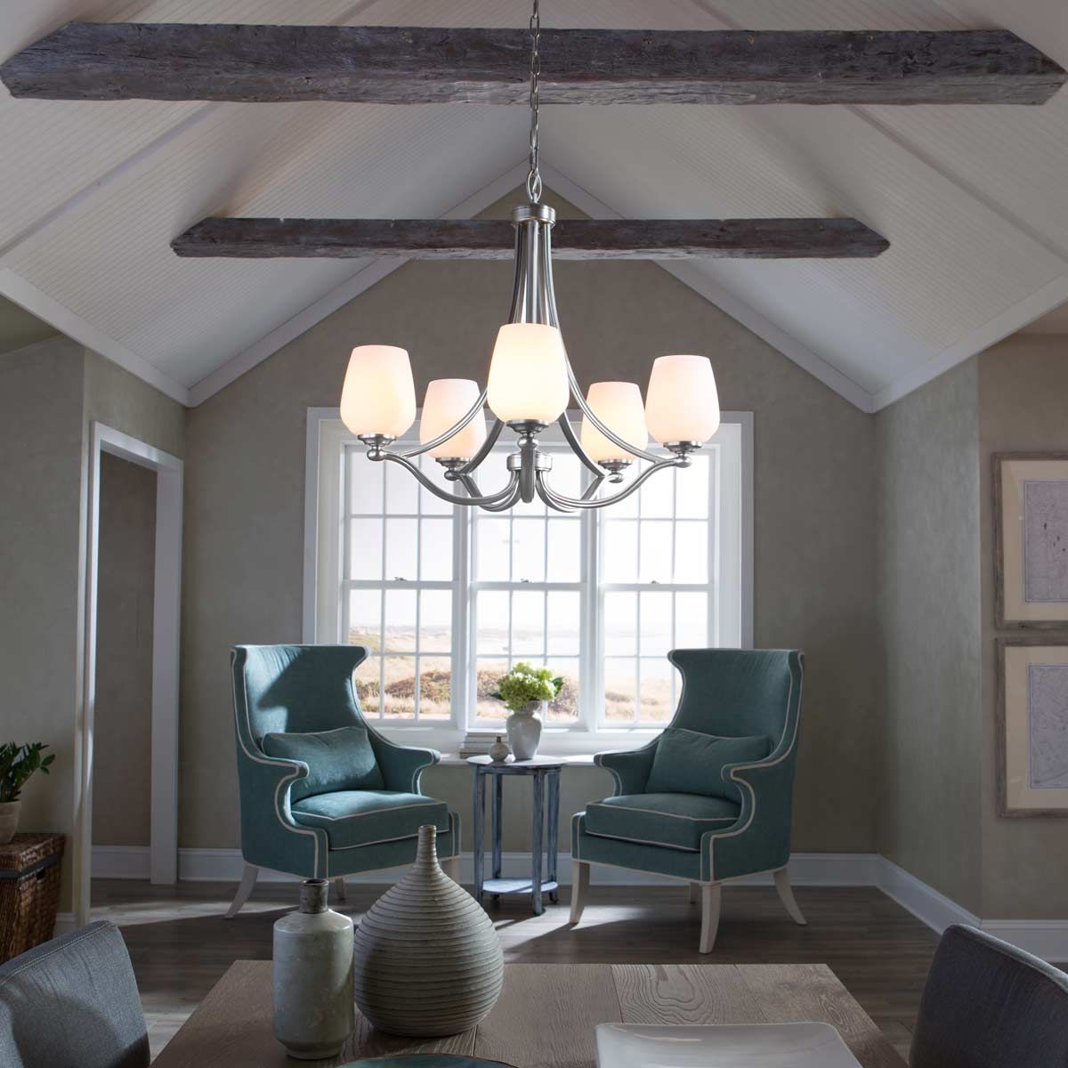 Kronleuchter Vintner mit 5 Lichtern, Satin - Nickel - Elsteadlighting - FE - VINTNER5