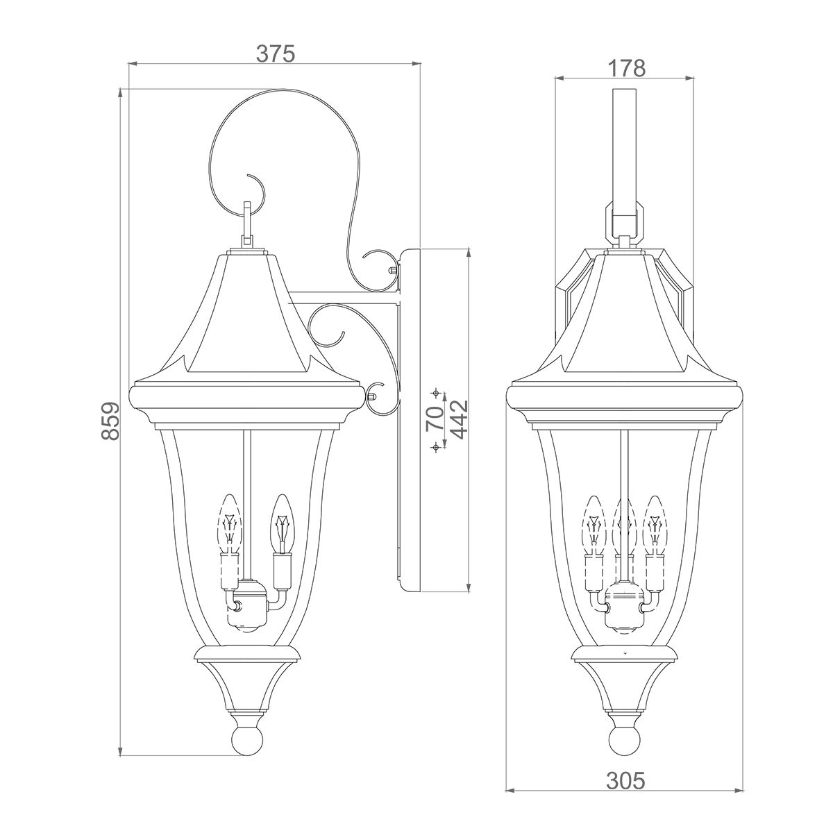 Oakmont 3 - flammige große Wandlaterne - Patina Bronze - Elsteadlighting - FE - OAKMONT2 - L