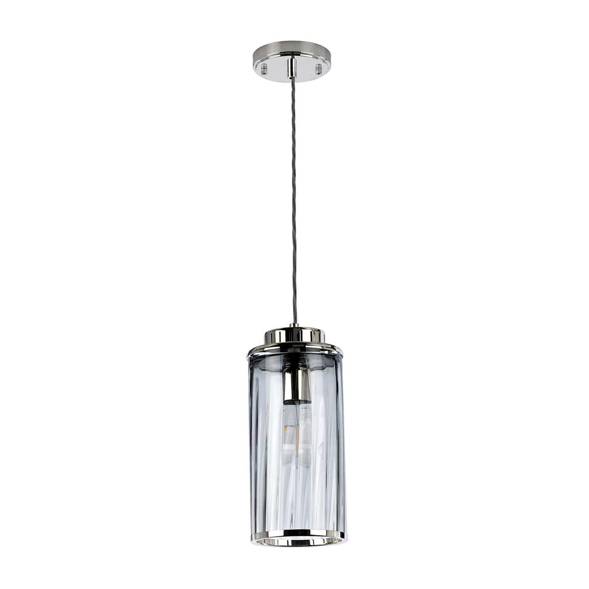 Reno 1 - flammige Pendelleuchte - Poliertes Nickel, Rauchglas - Elsteadlighting - RENO - P - SMOKE