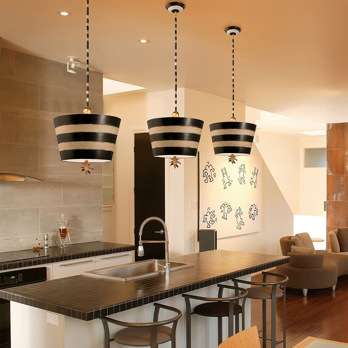 South Beach 1 - flammige Pendelleuchte - Schwarz, Kitt und Blattgold - Elsteadlighting - FB - SOUTHBEACH - P