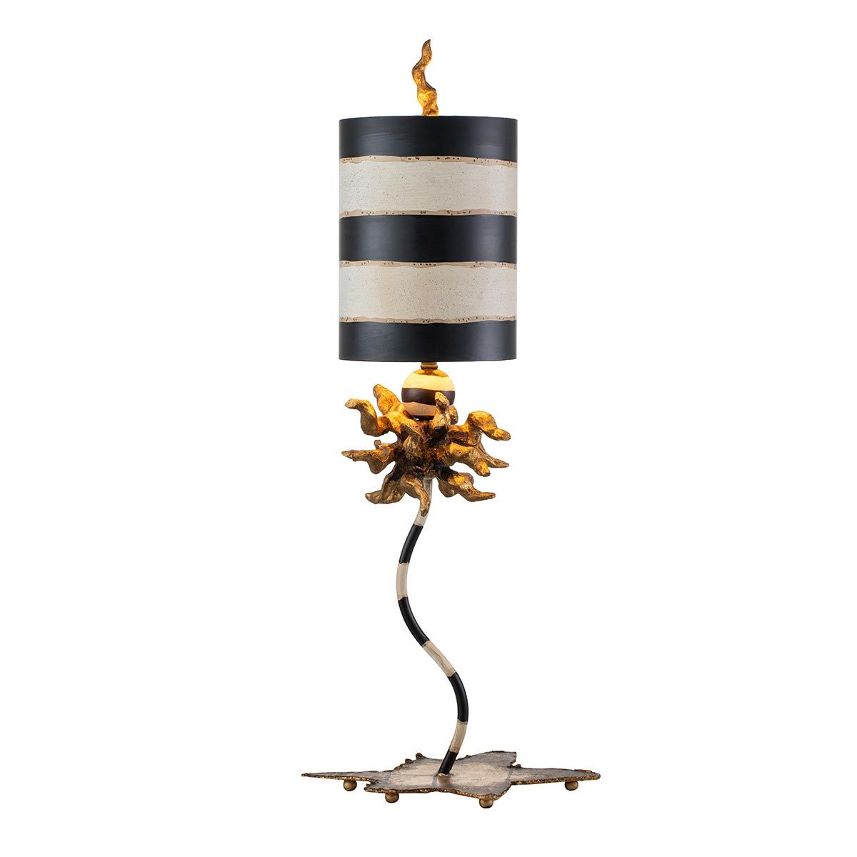 Tischlampe Dominique mit 1 Licht, Blattgold, Schwarz mit schwarz-cremefarbenem gestreiftem Schirm - Elsteadlighting - leuchtengrosshandel24