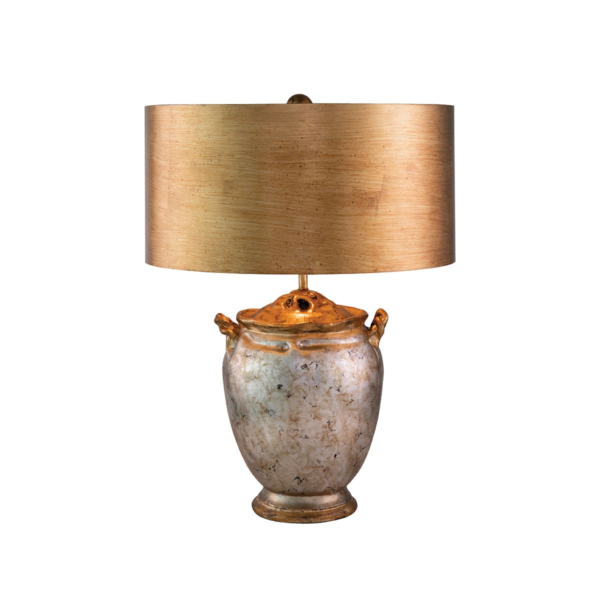 Tischlampe Jackson, 1 l, Antiksilber mit Akzenten aus Blattgold, Schirm aus Antikgold - Elsteadlighting - leuchtengrosshandel24