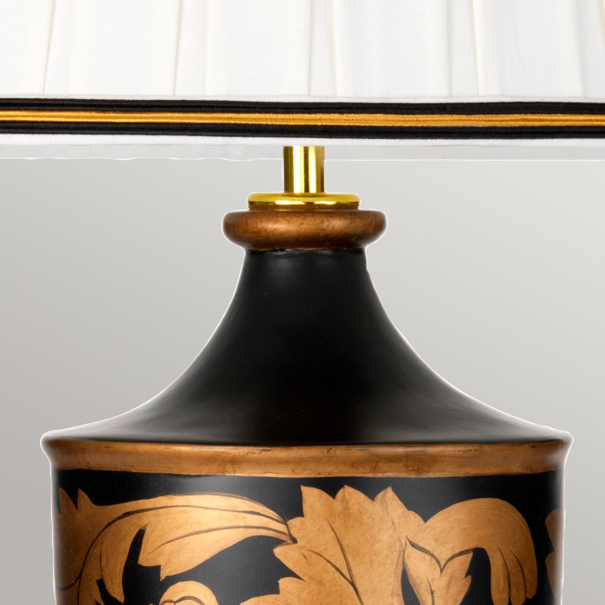 Tischlampe Narbonne mit 1 Flamme – mit hohem Empire-Schirm – Schwarz und Gold mit Elfenbein und schwarzem und goldenem Schirmrand - Elsteadlighting - leuchtengrosshandel24