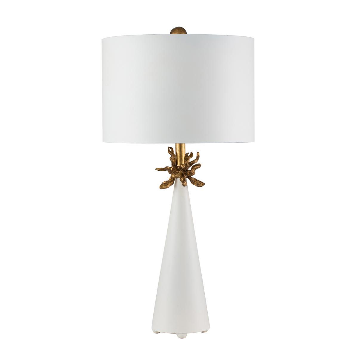 Tischlampe Neo 1-flammig - Weiß und Gold mit französischem weißen Schirm - Elsteadlighting - leuchtengrosshandel24