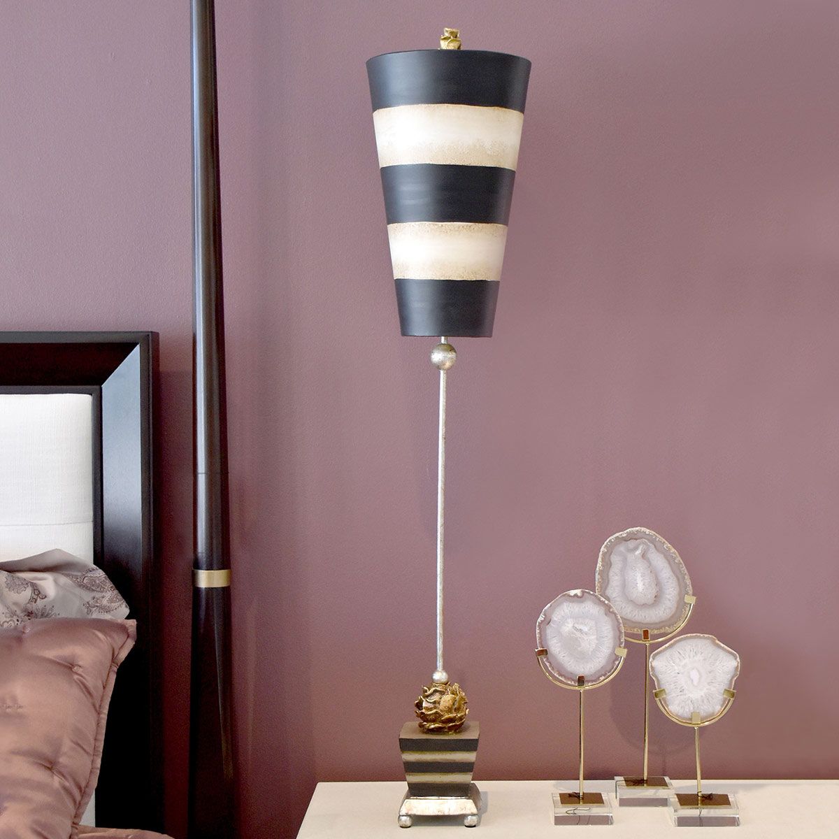 Tischlampe „Peony“ mit 1 Licht, Taupe und schwarze Streifen, Schirm in Schwarz und Taupe - Elsteadlighting - FB - PEONY - TL