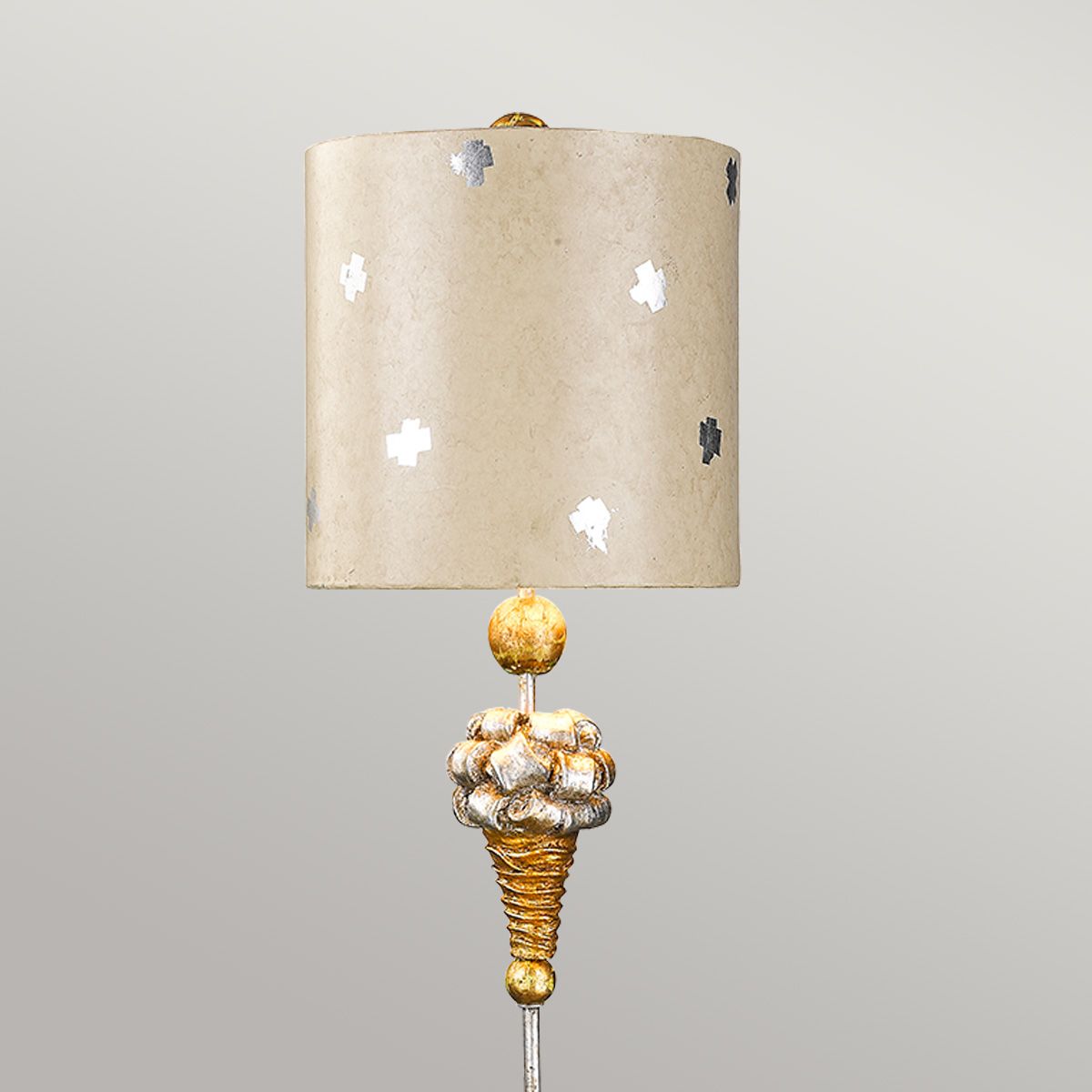 Tischlampe Pompadour X 1 - flammig, Creme und Blattsilber, mit bemaltem cremefarbenen Schirm mit Blattsilberkreuzen - Elsteadlighting - FB - POMPADOURX - TL