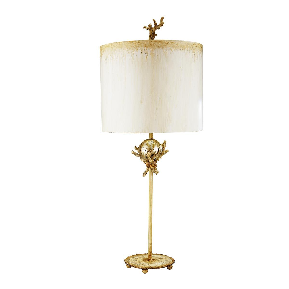 Tischlampe „Trellis“ mit 1 Licht, Kittpatina und Blattsilber mit cremefarbenem und kittfarbenem Schirm - Elsteadlighting - leuchtengrosshandel24