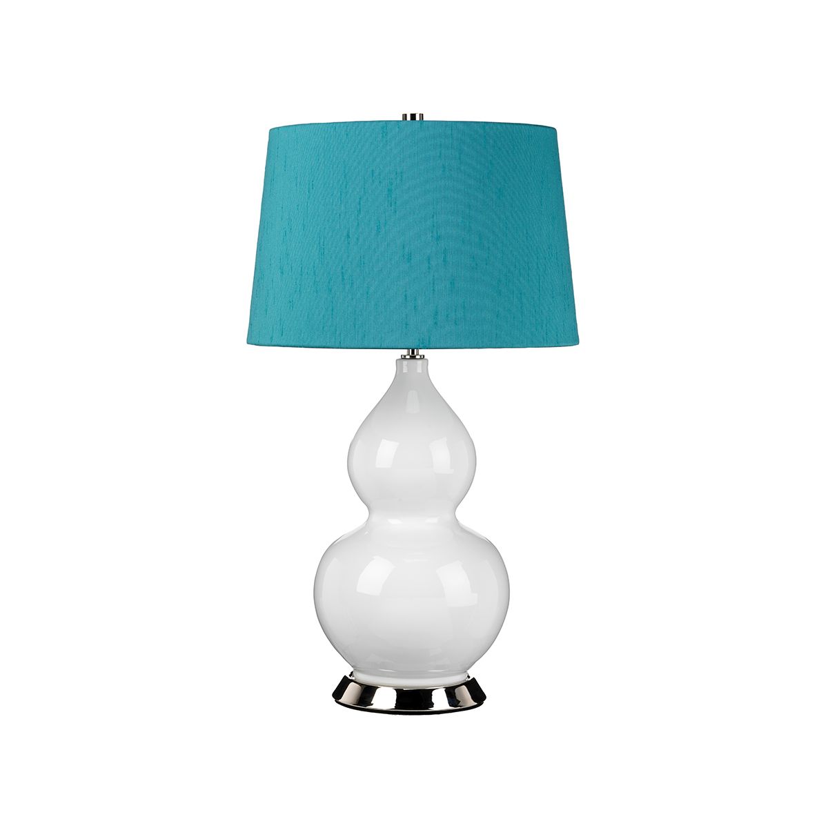 Tischleuchte Isla 1 Light, poliertes Nickel, Weiß, Blaugrün mit Lampenschirm in Mallard-Blaugrün - Elsteadlighting - leuchtengrosshandel24