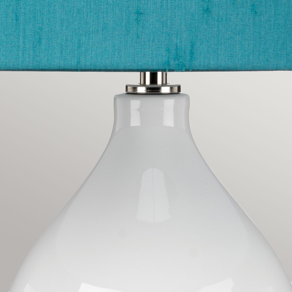 Tischleuchte Isla 1 Light, poliertes Nickel, Weiß, Blaugrün mit Lampenschirm in Mallard-Blaugrün - Elsteadlighting - leuchtengrosshandel24