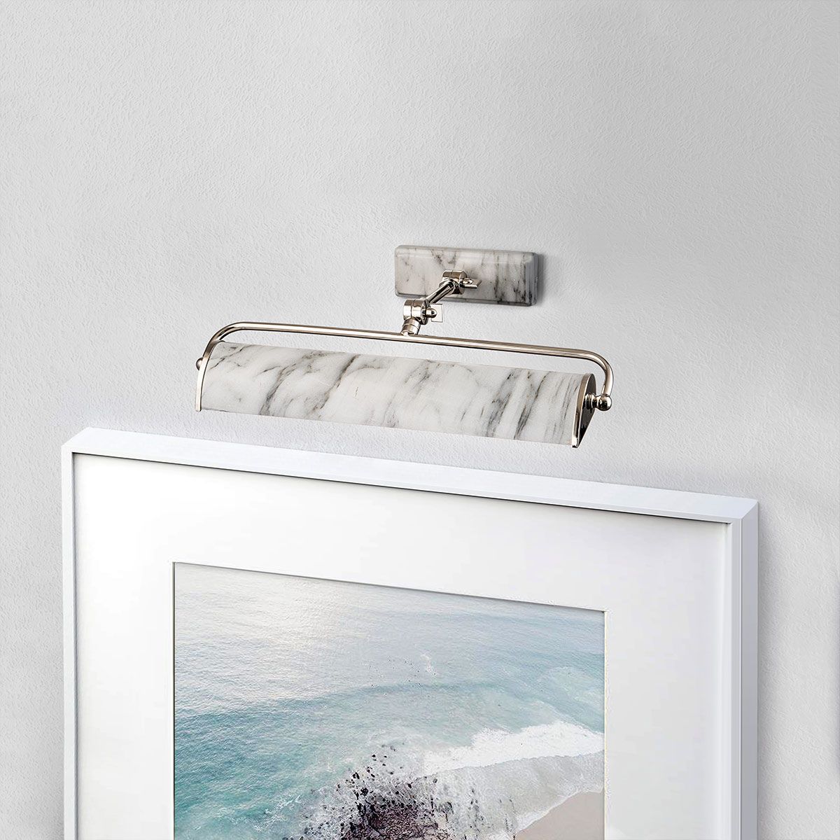 Winchfield 2lt mittelgroße Bilderleuchte – poliertes Nickel und weißer Marmoreffekt - Elsteadlighting - WINCHFIELD - PLM - PN - WM