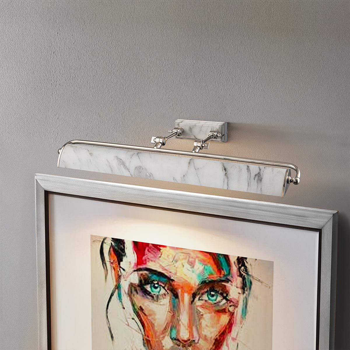 Winchfield 4lt Große Bilderleuchte - Poliertes Nickel & Weißer Marmoreffekt - Elsteadlighting - WINCHFIELD - PLL - PN - WM