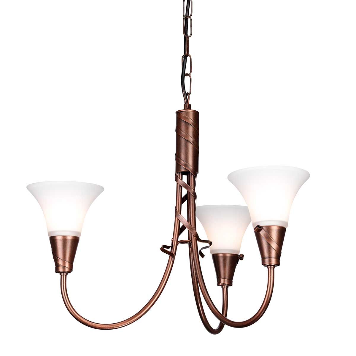 Kronleuchter Emily mit 3 Lichtern, Kupferpatina