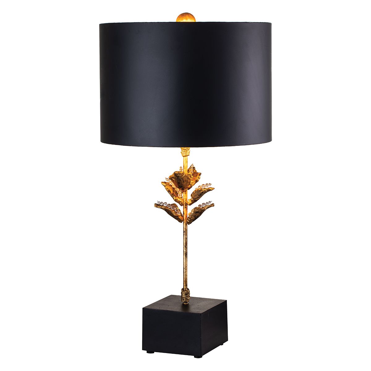 Tischlampe Camilia 1 l, Antikgold und Schwarz mit schwarzem Schirm