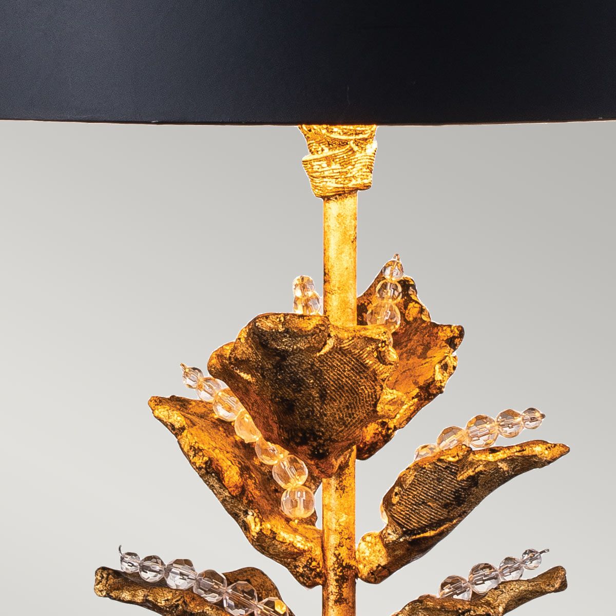 Tischlampe Camilia 1 l, Antikgold und Schwarz mit schwarzem Schirm