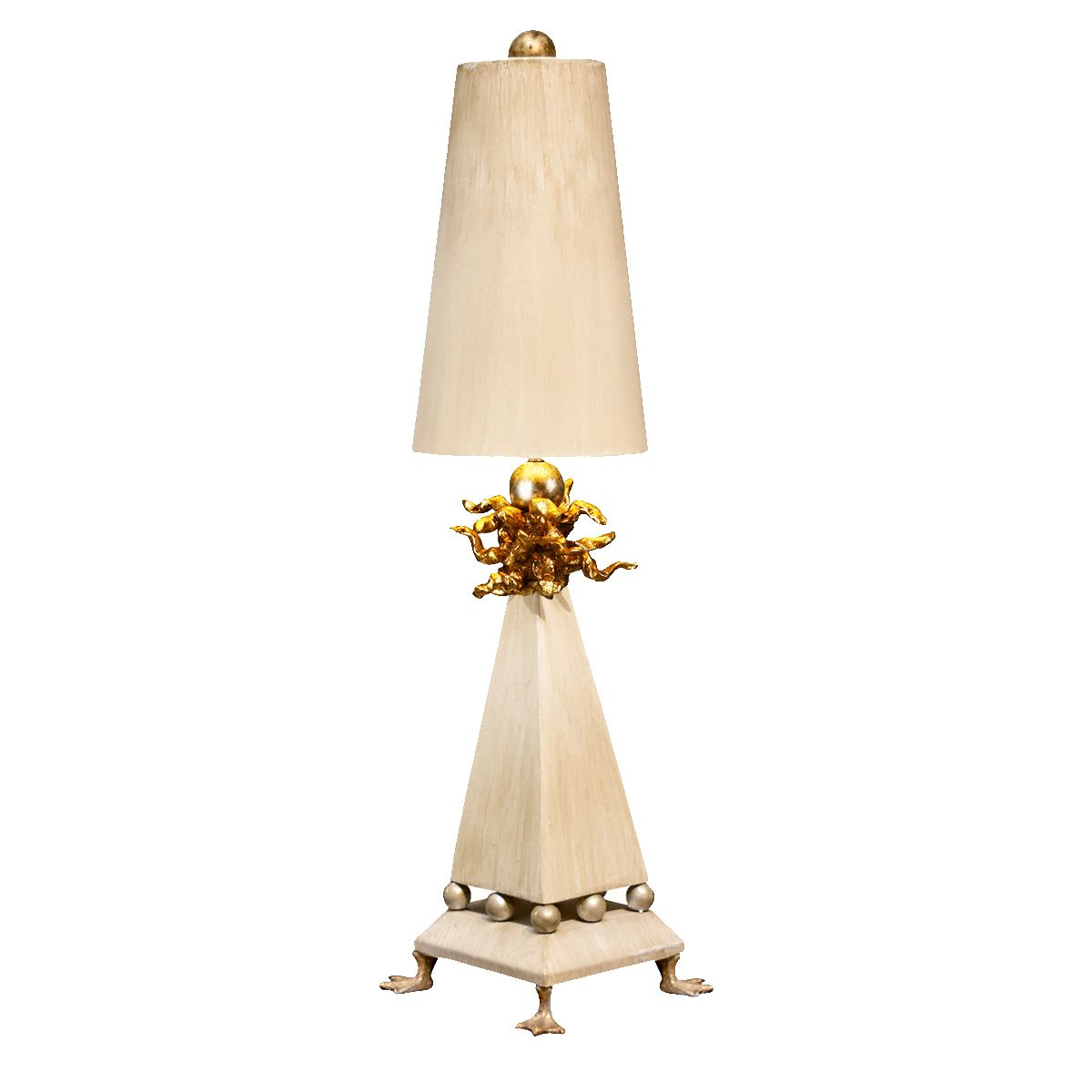 Leda 1-flammige Tischlampe – cremefarbene Patina, Blattgold mit cremefarbenem Patina-Schirm