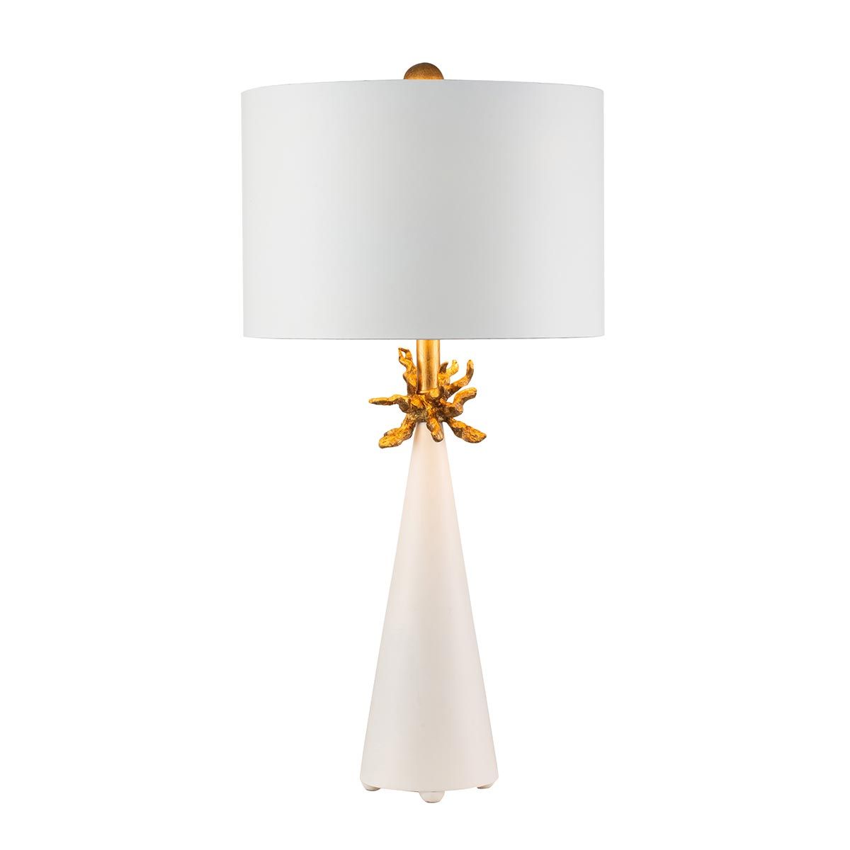 Tischlampe Neo 1-flammig - Weiß und Gold mit französischem weißen Schirm